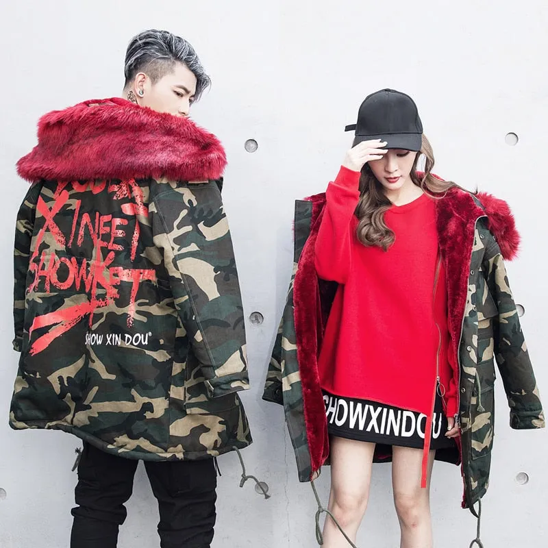 REDxFur Parka Coat with Fur