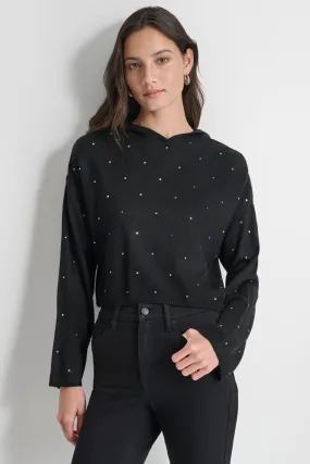 RHINESTUD CROPPED HOODIE SWEATER