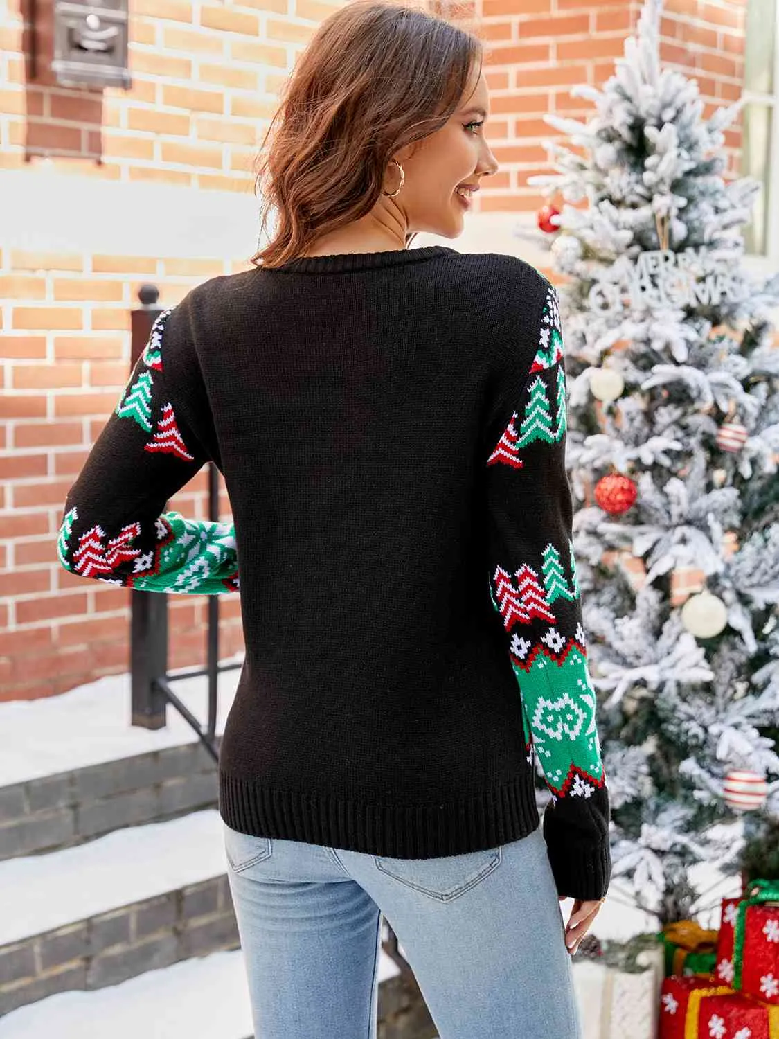 Round Neck Long Sleeve T.Rex Pattern Sweater