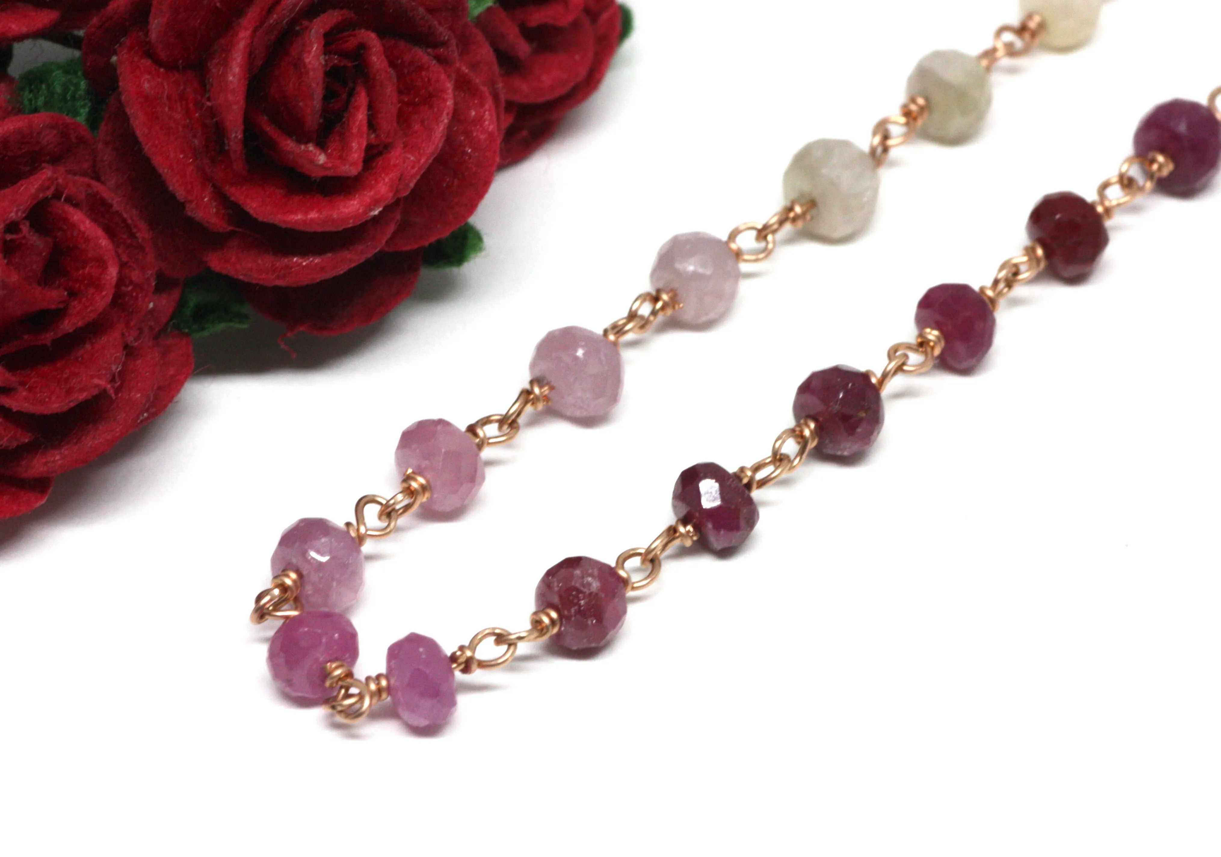 Ruby Gradient Bracelet in Wire Wrapped Rose Gold