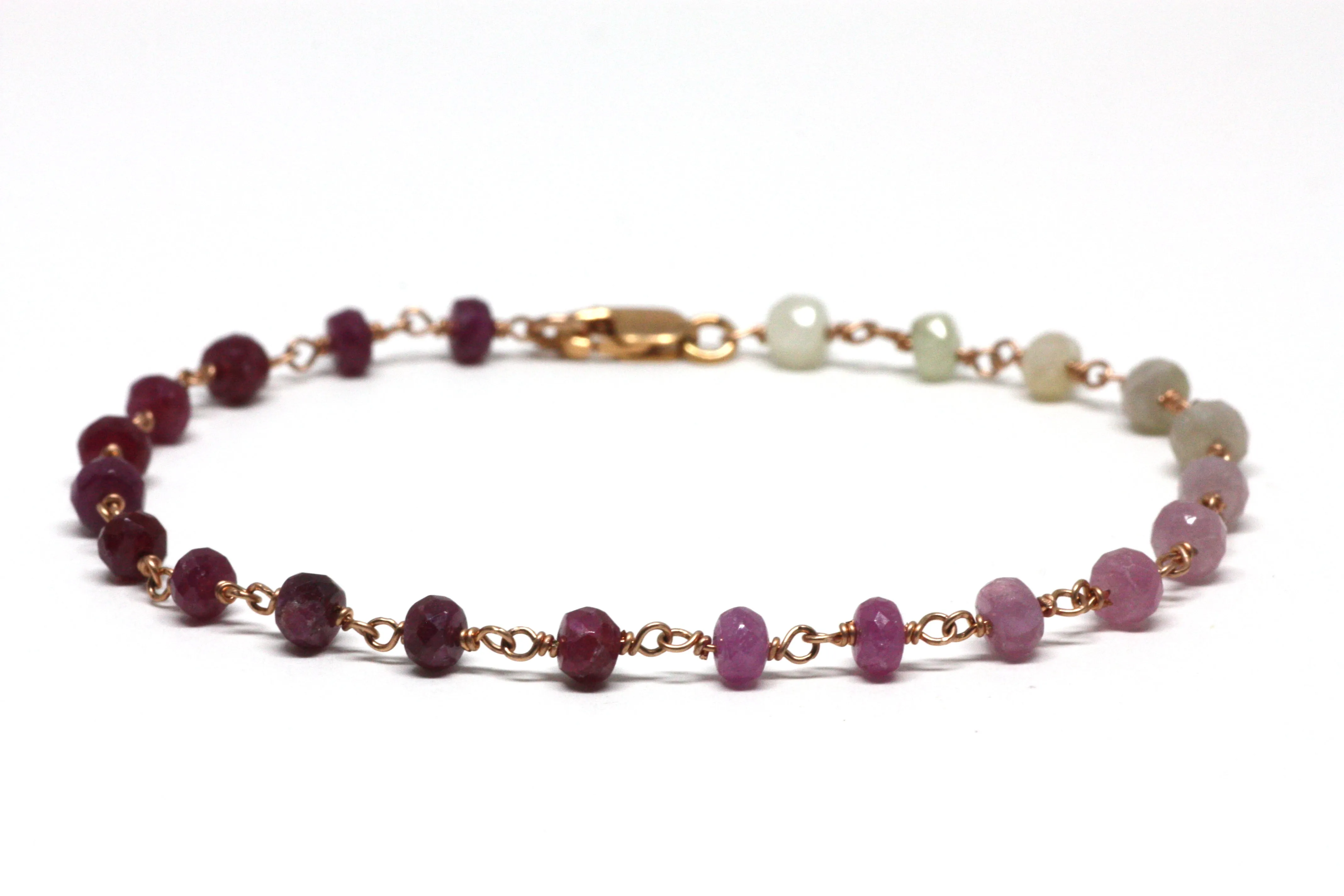 Ruby Gradient Bracelet in Wire Wrapped Rose Gold