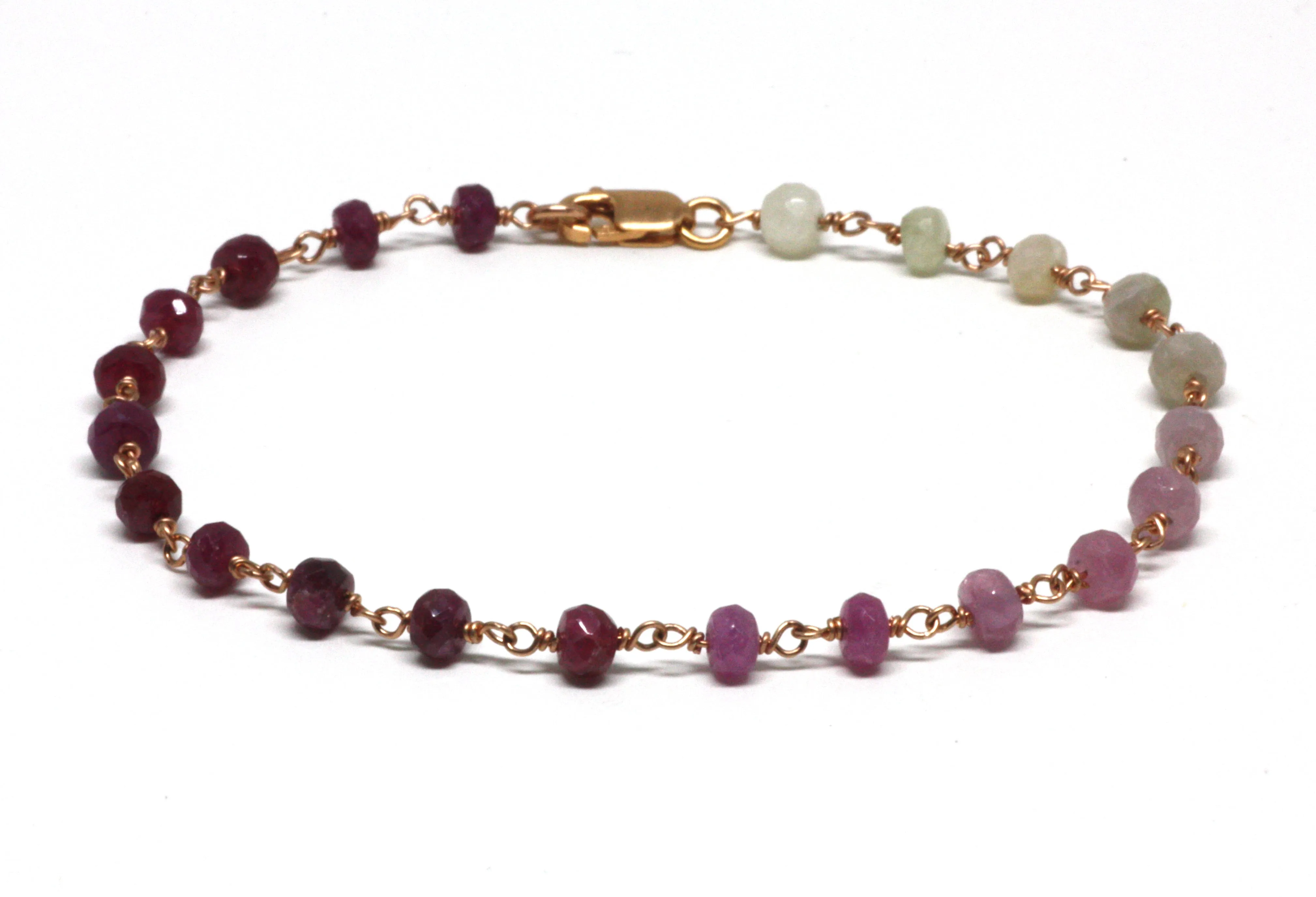 Ruby Gradient Bracelet in Wire Wrapped Rose Gold