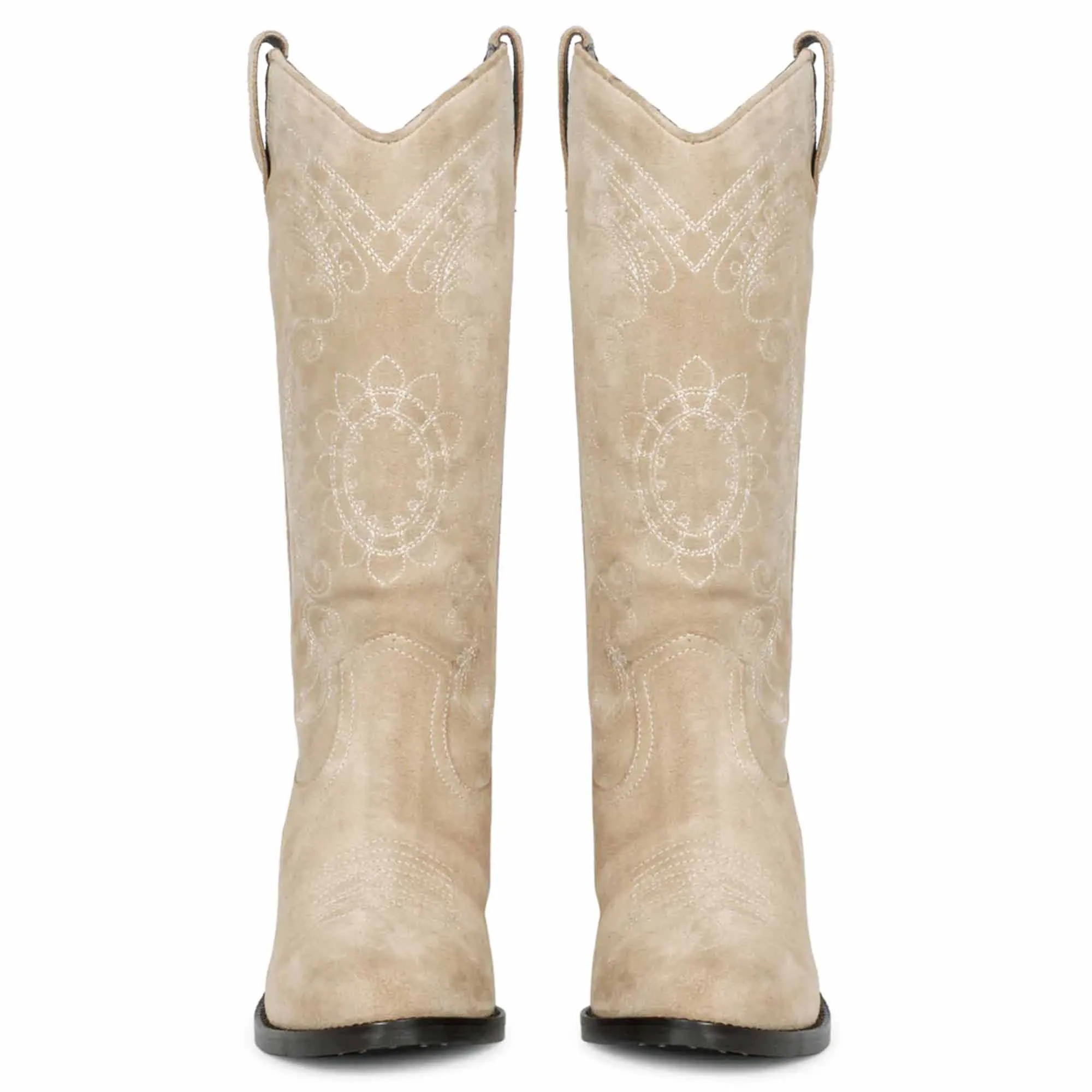 Saint Elodie Stitched Ivory Leather Handcrafted Cowboy Boots