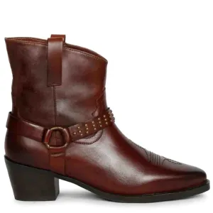 Saint Enrica Metal Studded Teak Leather Ankle Boots