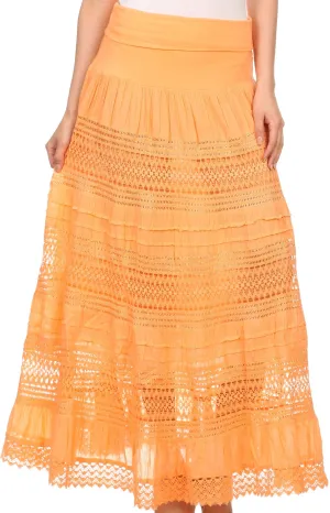 Sakkas March Bohemian Lace Embroidered Skirt With Lining And Foldover Waist