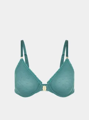 Sakura Front-Close Recycled-Lace Underwired Bra - Stormcloud Green