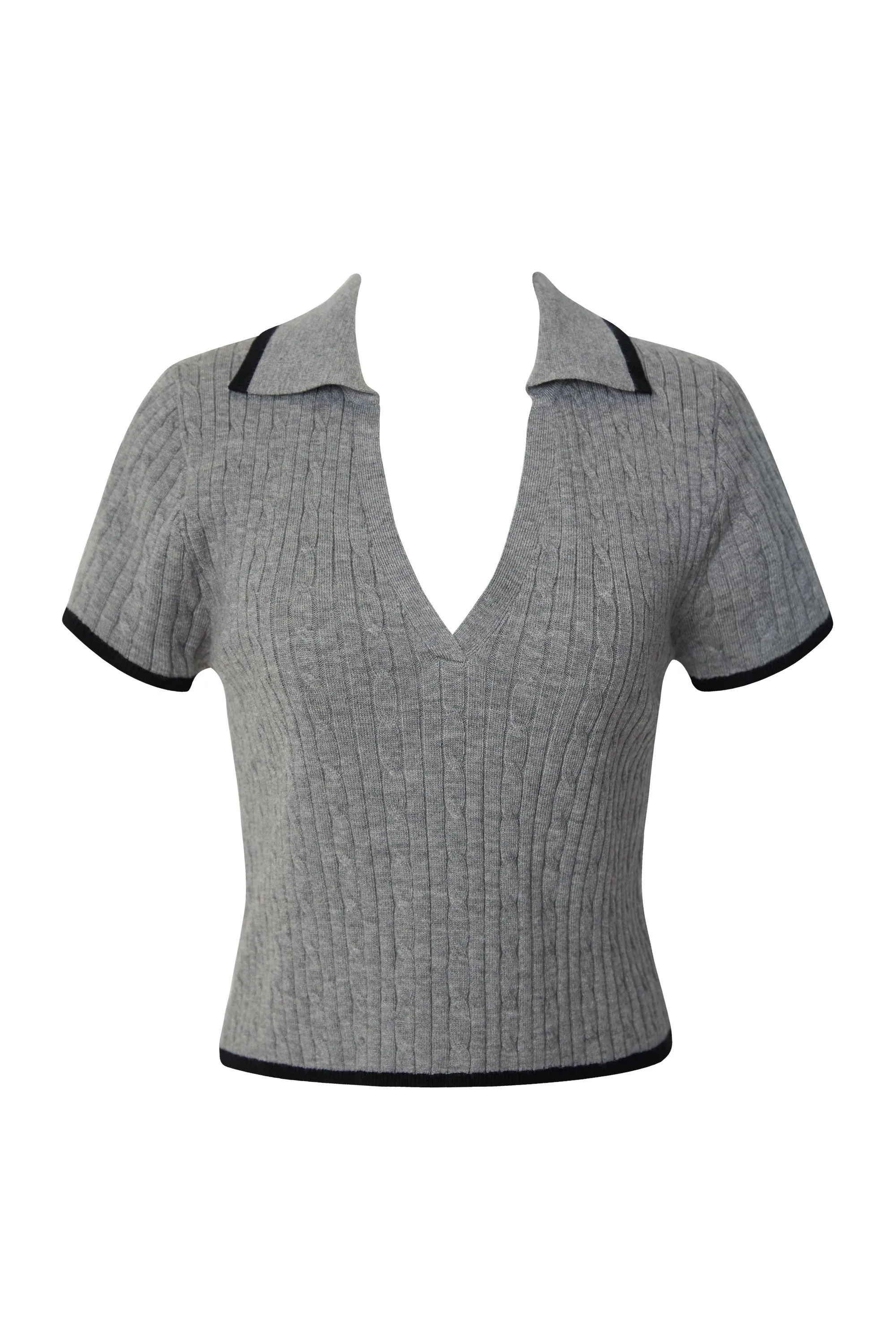 Sarah Heather Grey V-Neck Sweater Crop Top