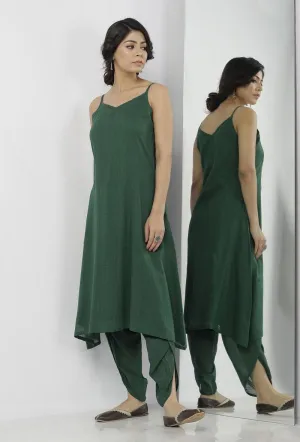 Set of 2: Irvin Plain Bottle Green Kota A line Slip with Plain Transparent Kurta Dhoti