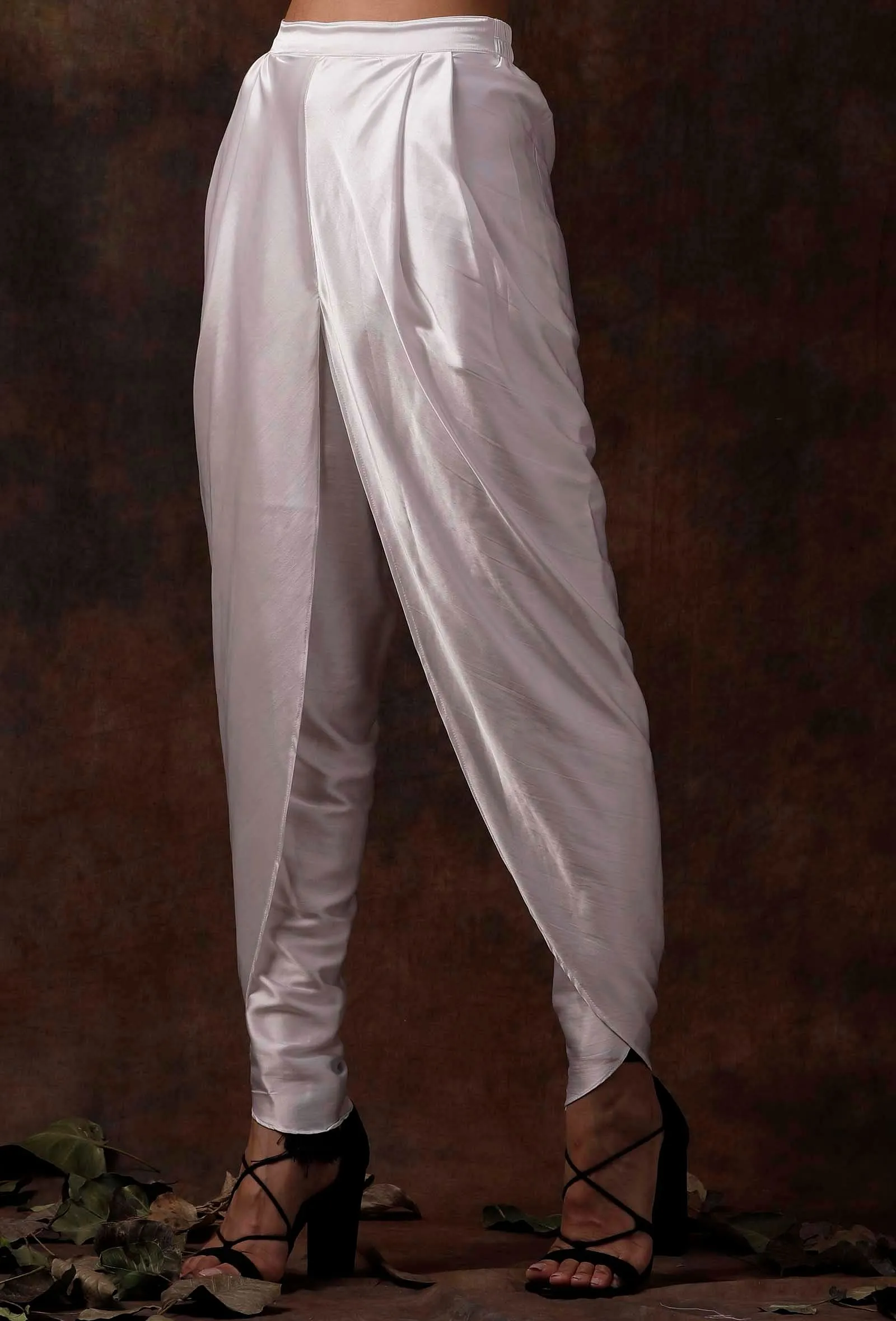 Set of 2 : White Slip Satin Blouse and Dhoti