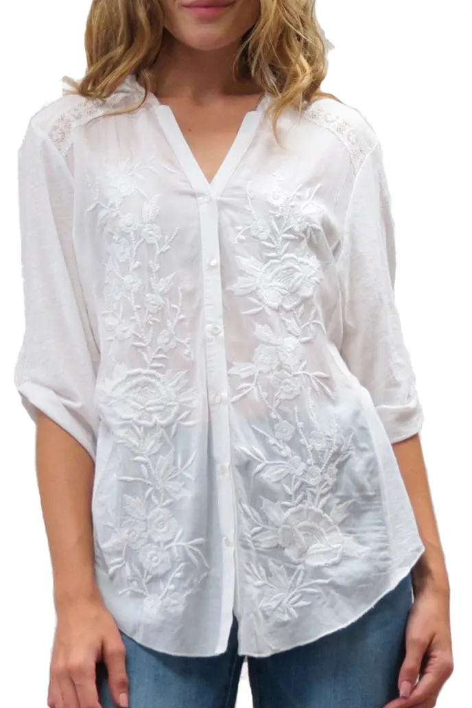 'Shania' White Button Top