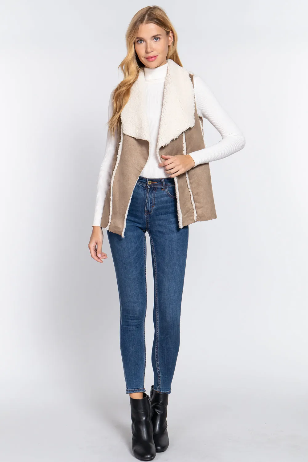 Shawl Faux Suede Fur Bonded Vest