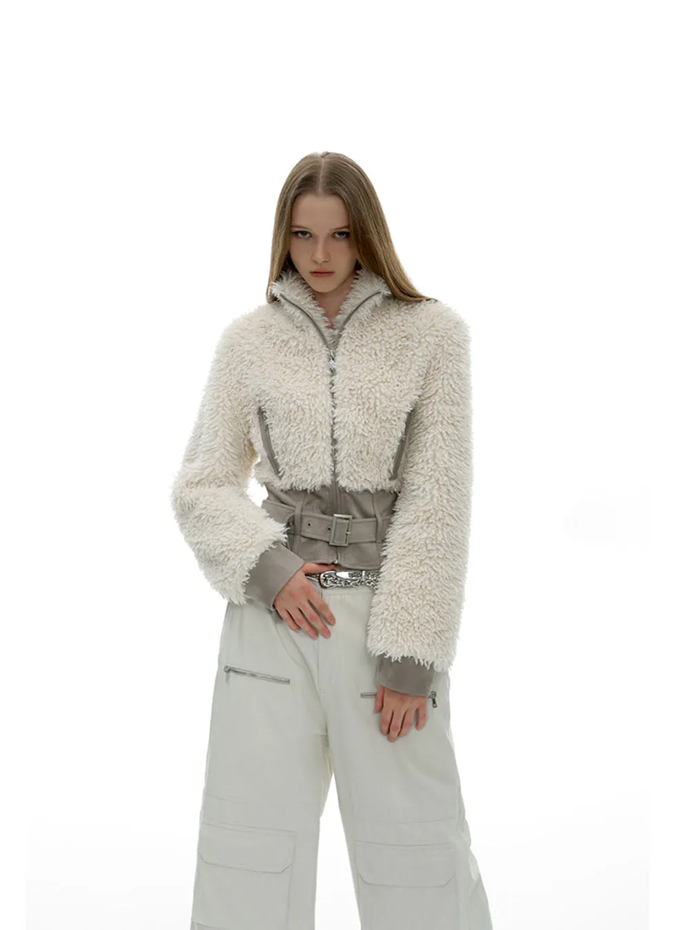 Short stand collar fur jacket