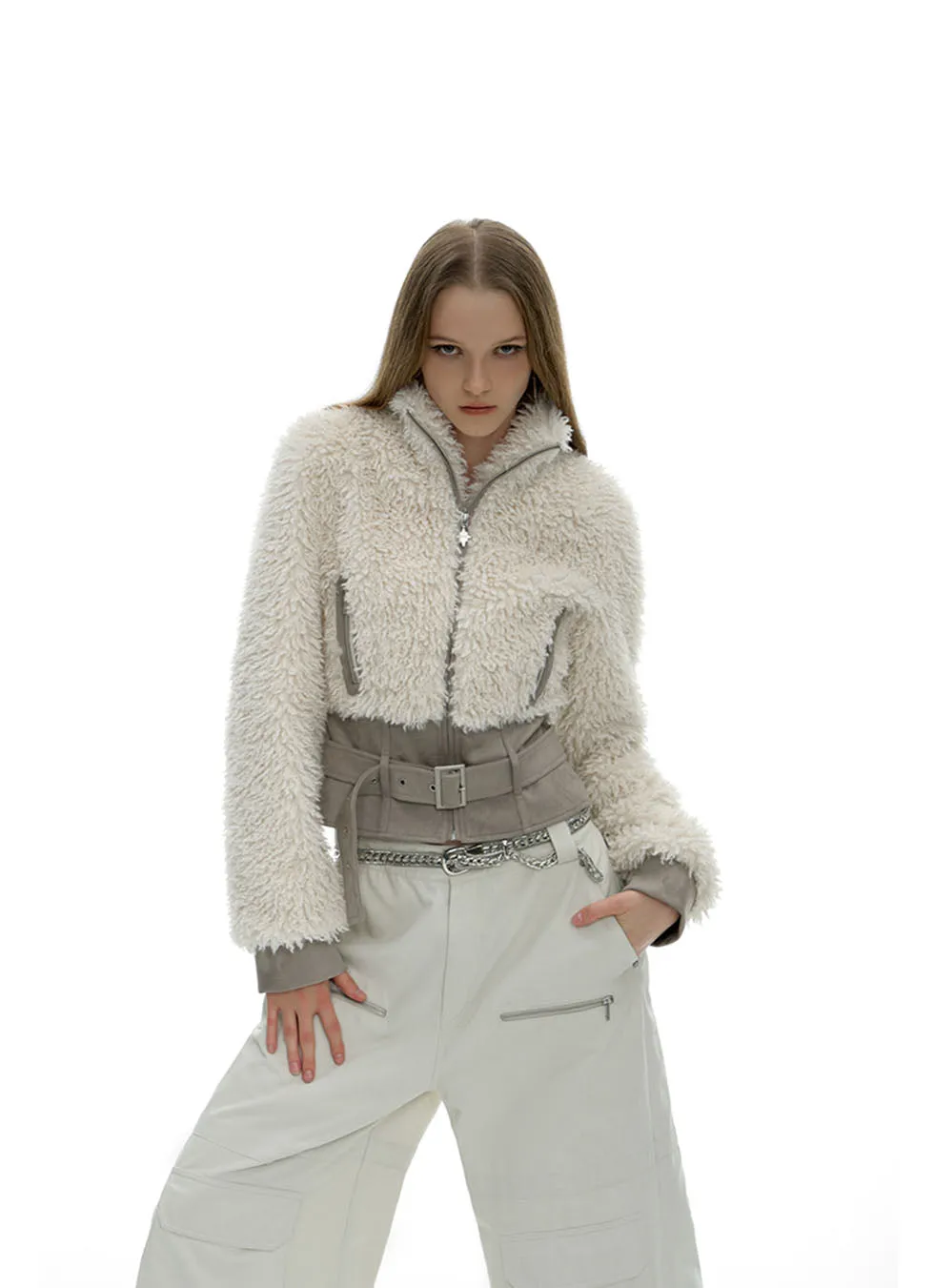 Short stand collar fur jacket