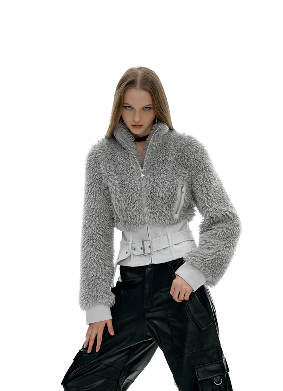 Short stand collar fur jacket