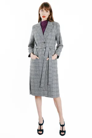 Sianna Maxi Wool Glen Plaid Coat with Side Zipper