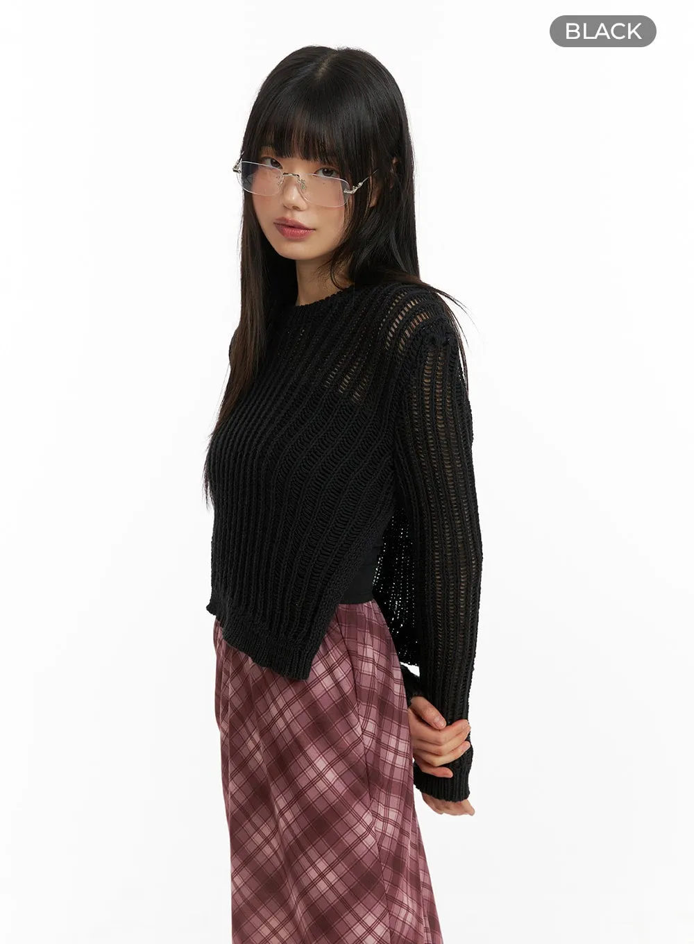 Solid Hollow Out Knit Sweater CM413