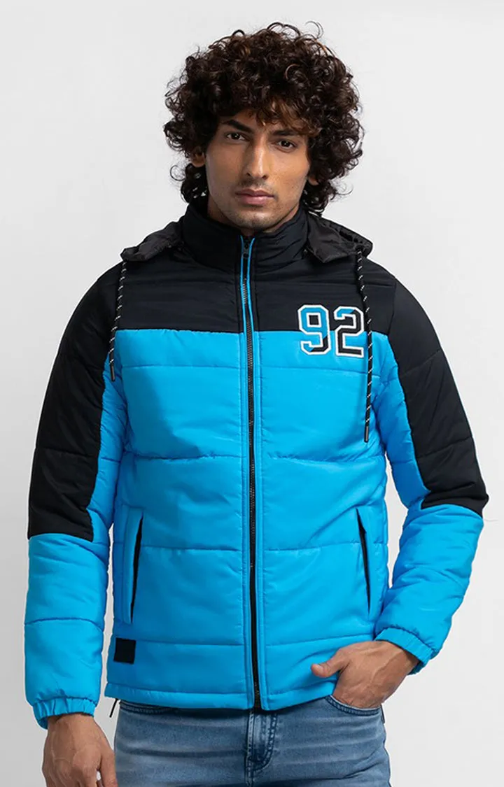 Spykar Aqua Blue Polyester Full Sleeve Hooded Jacket For Men