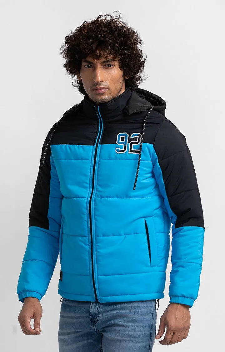 Spykar Aqua Blue Polyester Full Sleeve Hooded Jacket For Men