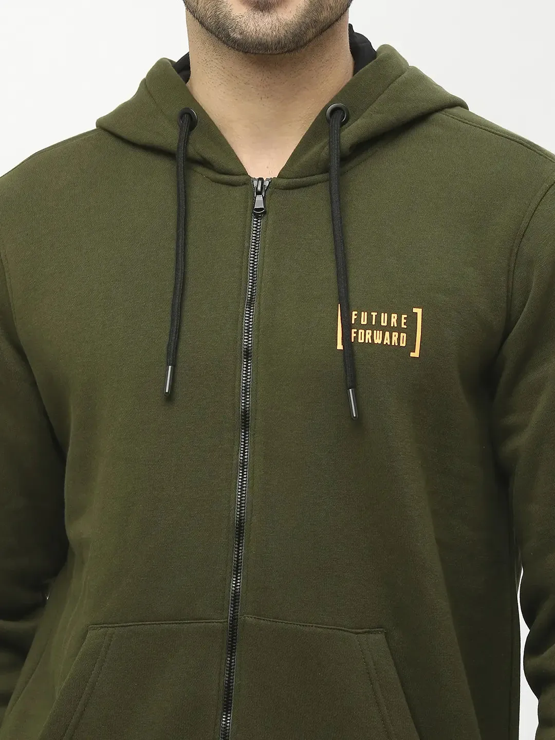 Spykar Men Rifle Green Blended Regular Fit Hooded Plain Sweatshirt