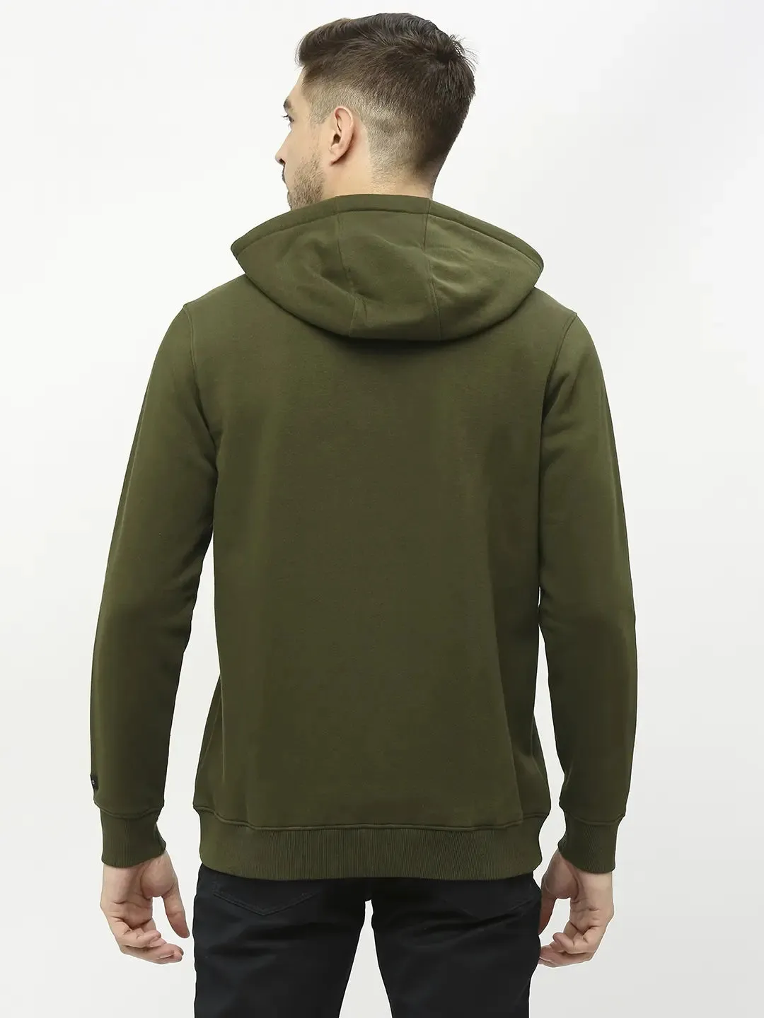 Spykar Men Rifle Green Blended Regular Fit Hooded Plain Sweatshirt