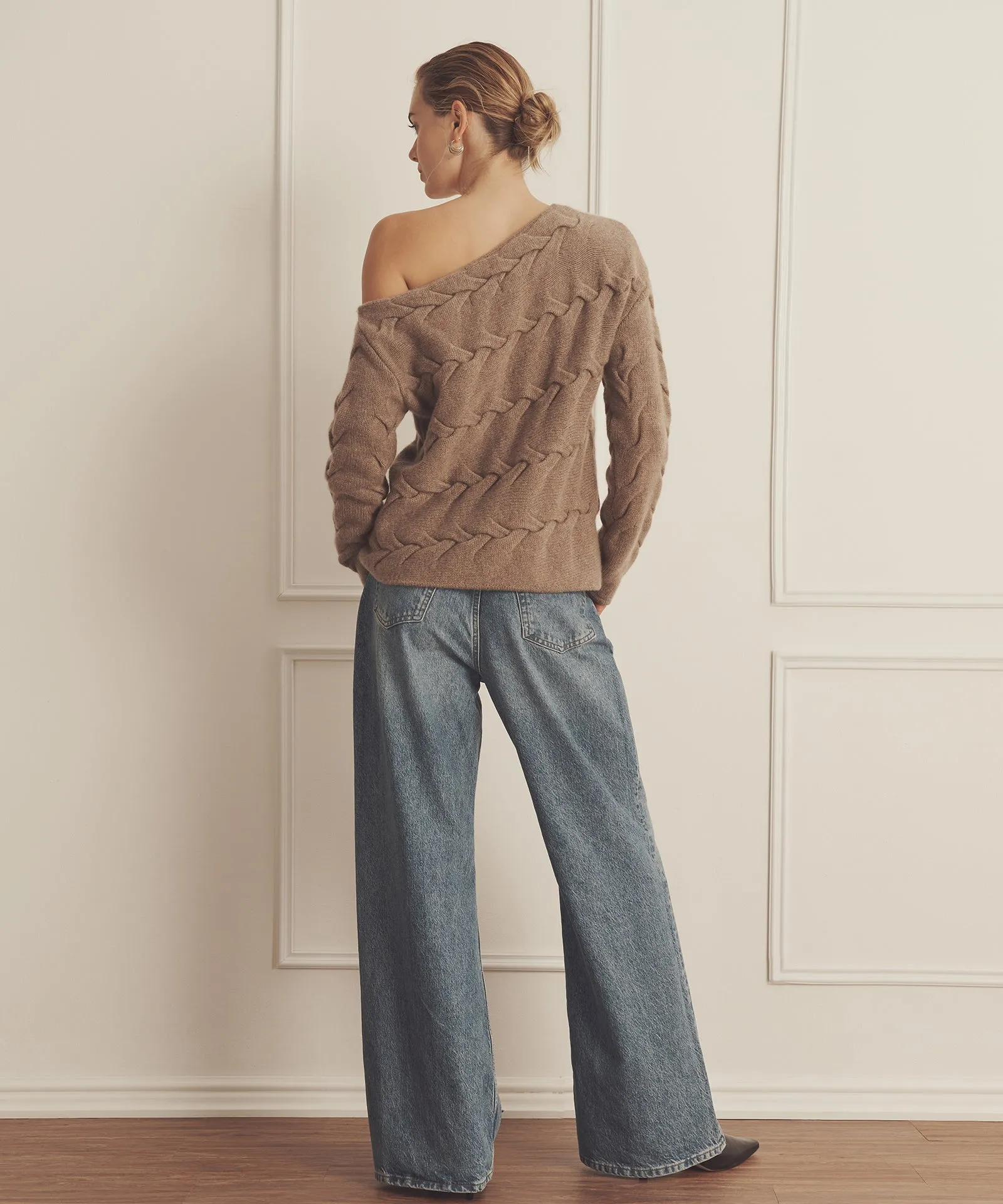 Super Luxe Cashmere Cable Off the Shoulder Top