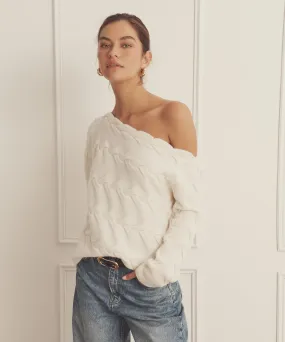 Super Luxe Cashmere Cable Off the Shoulder Top