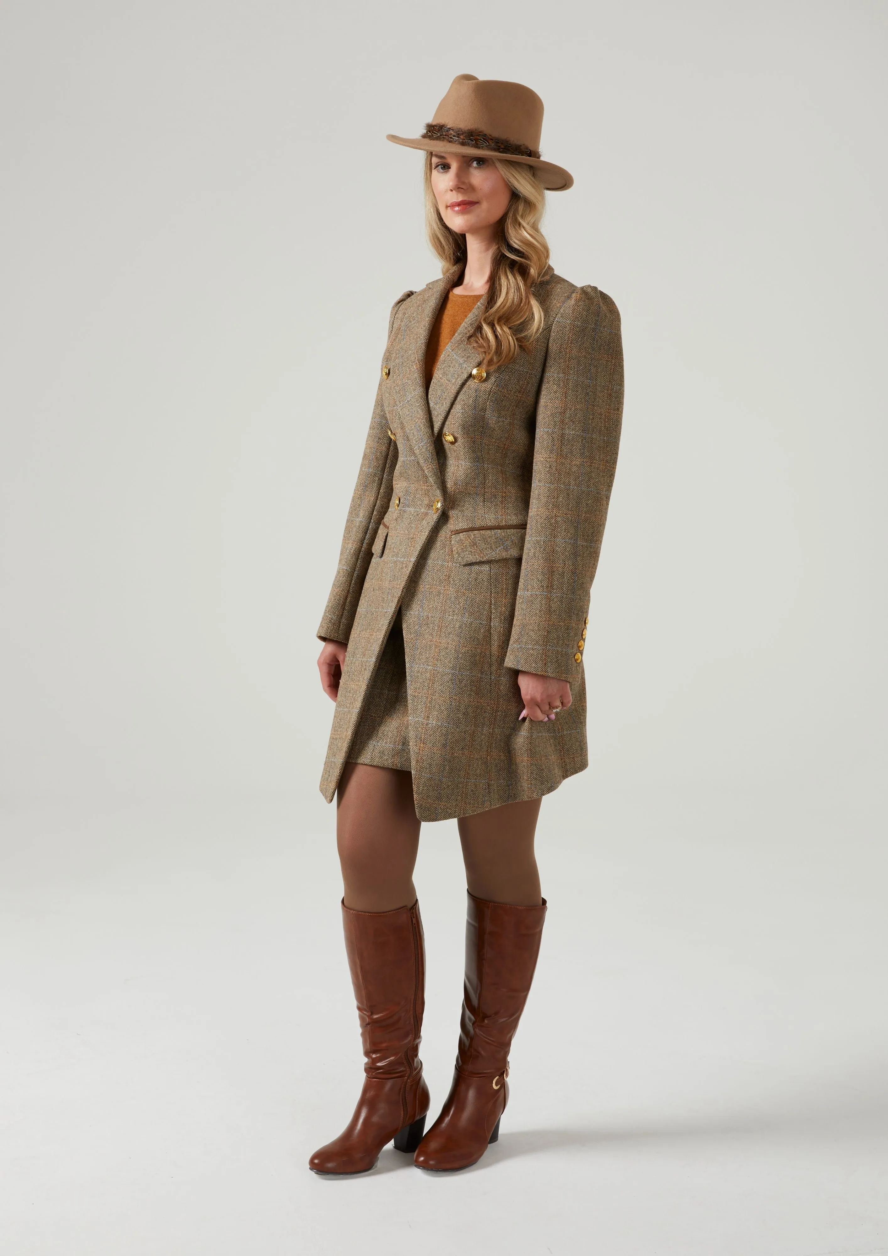 Surrey Ladies Double Breasted Tweed Coat In Hazelwood - Regular Fit