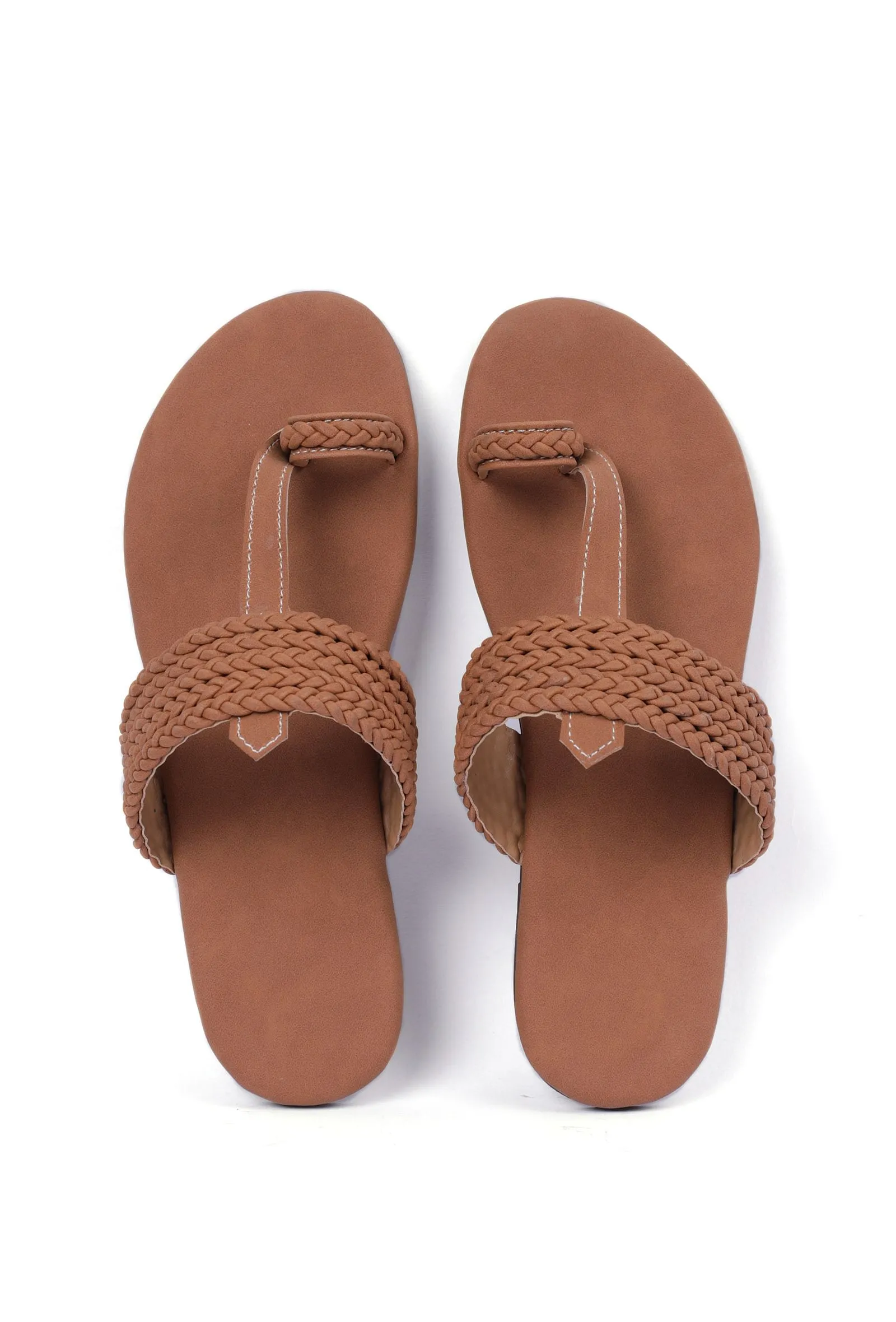 Tan Brown Cruelty free Leather inspired Kolhapuri with multiple braidings