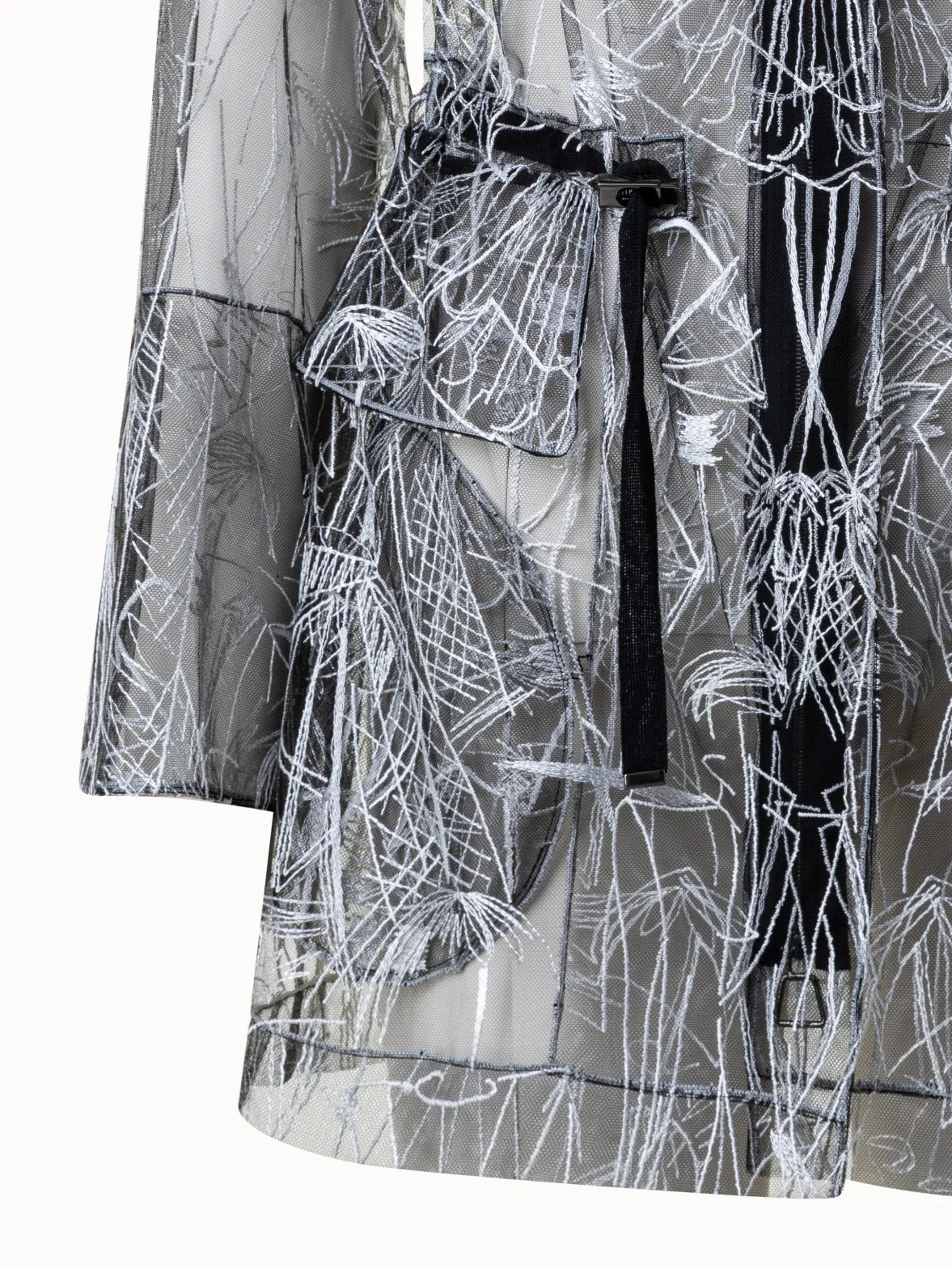 Techno Tulle Parka with Croquis Embroidery