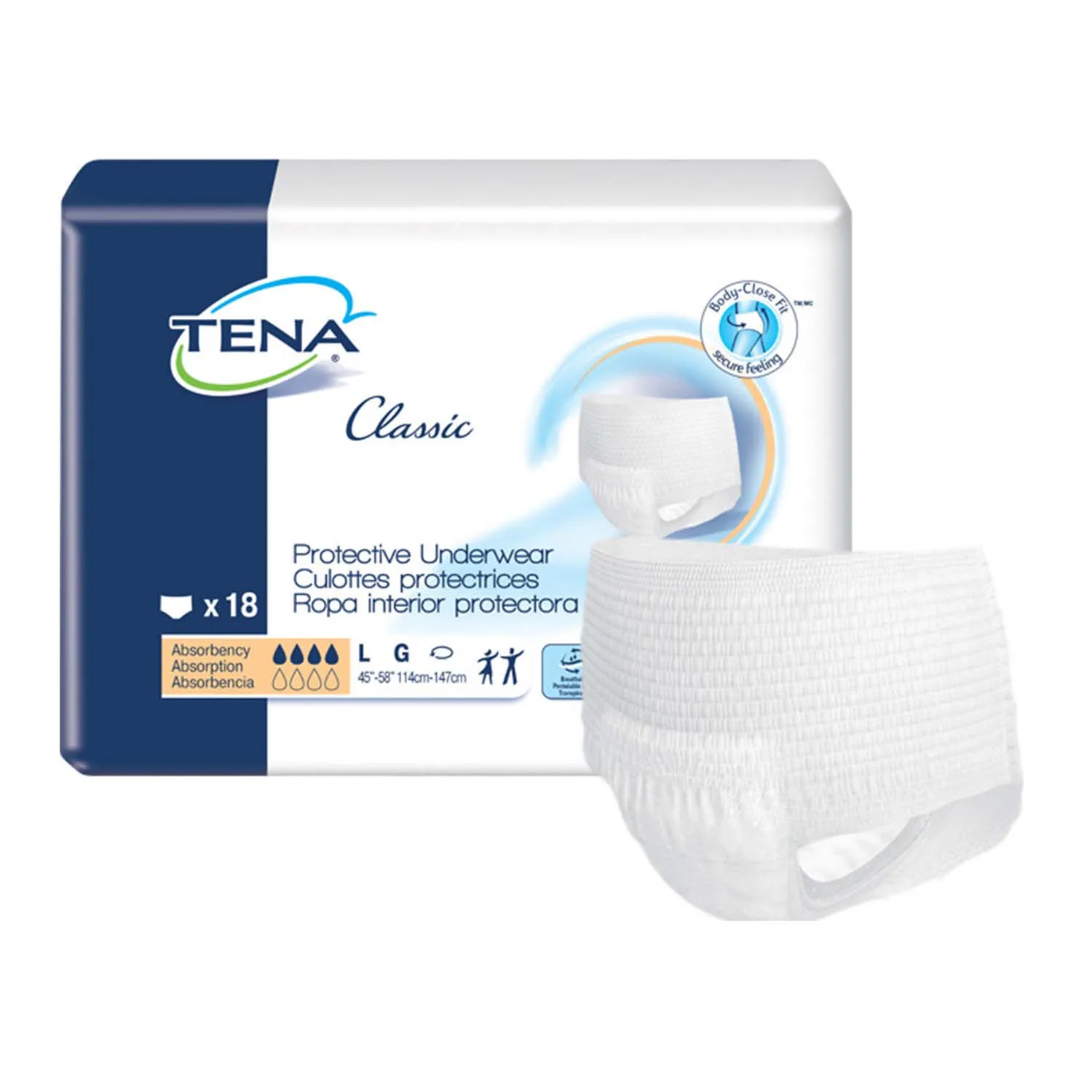 TENA Classic Protective Incontinence Underwear 45"- 58", Moderate Absorbency, Unisex, Large