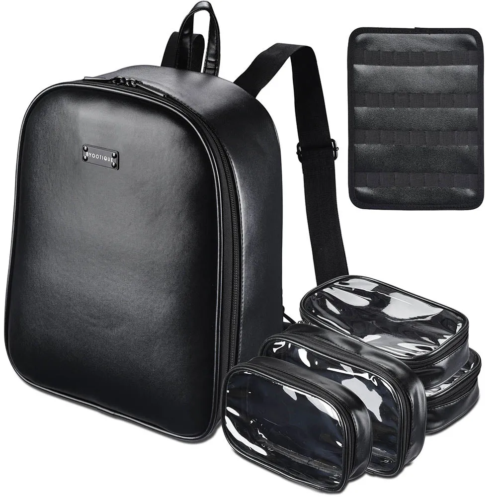 TheLAShop Black Leather Makeup Backpack Lightweight for Makeup Artist