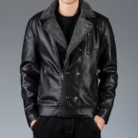 Thick Notch Collar Fleece-Lined Biker Jacket