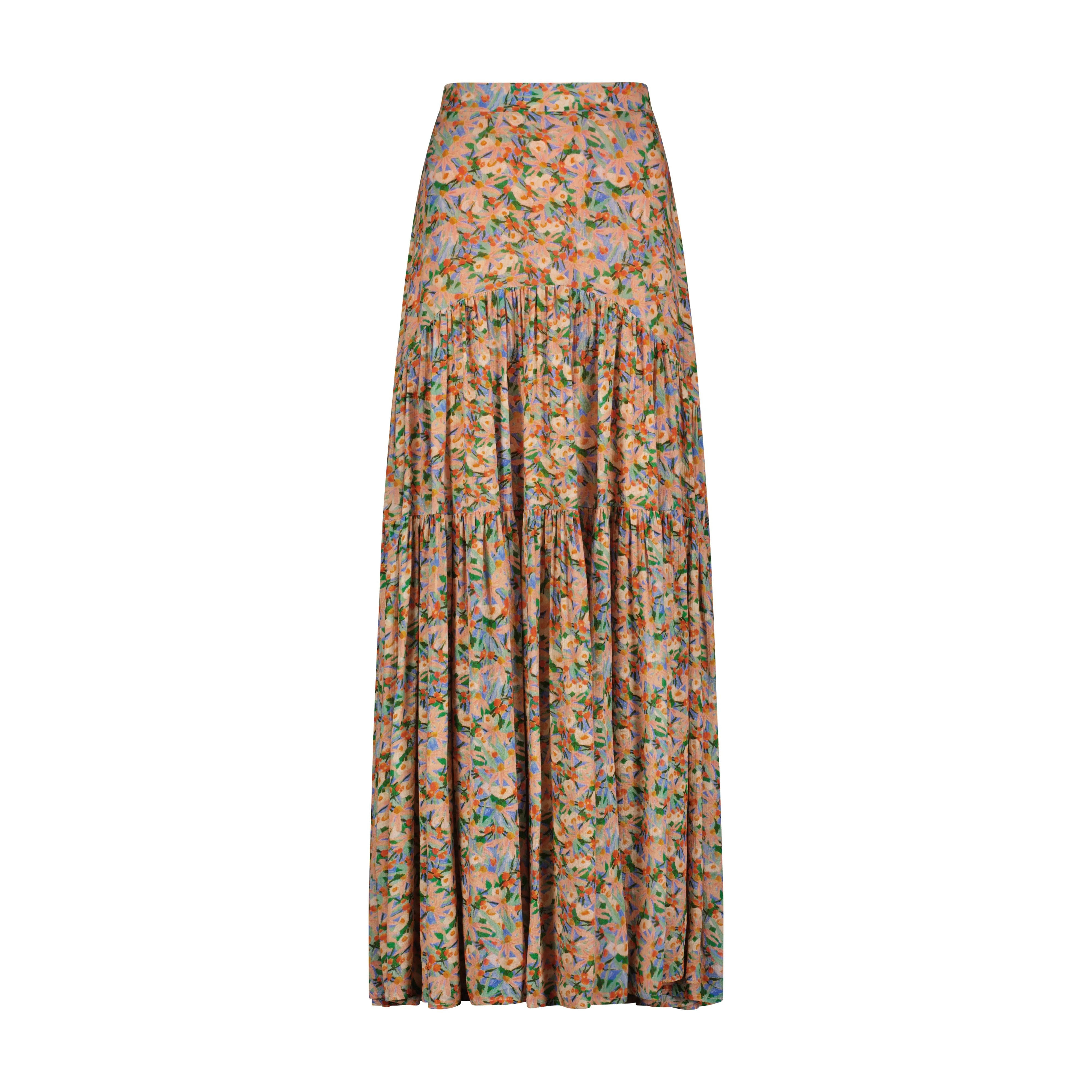 Tiered Maxi Skirt- Vibrant Floral Sketch