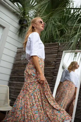 Tiered Maxi Skirt- Vibrant Floral Sketch