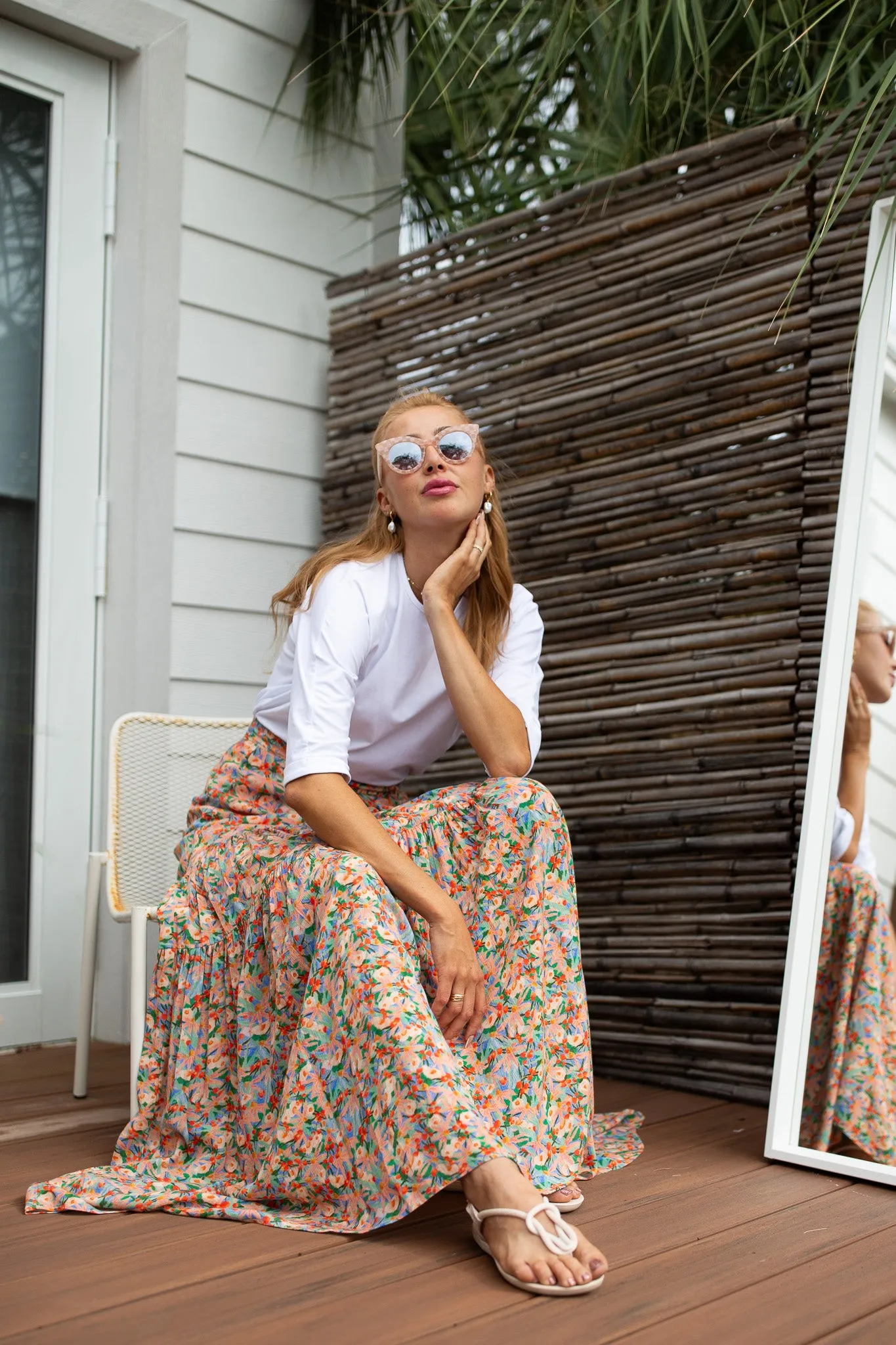 Tiered Maxi Skirt- Vibrant Floral Sketch