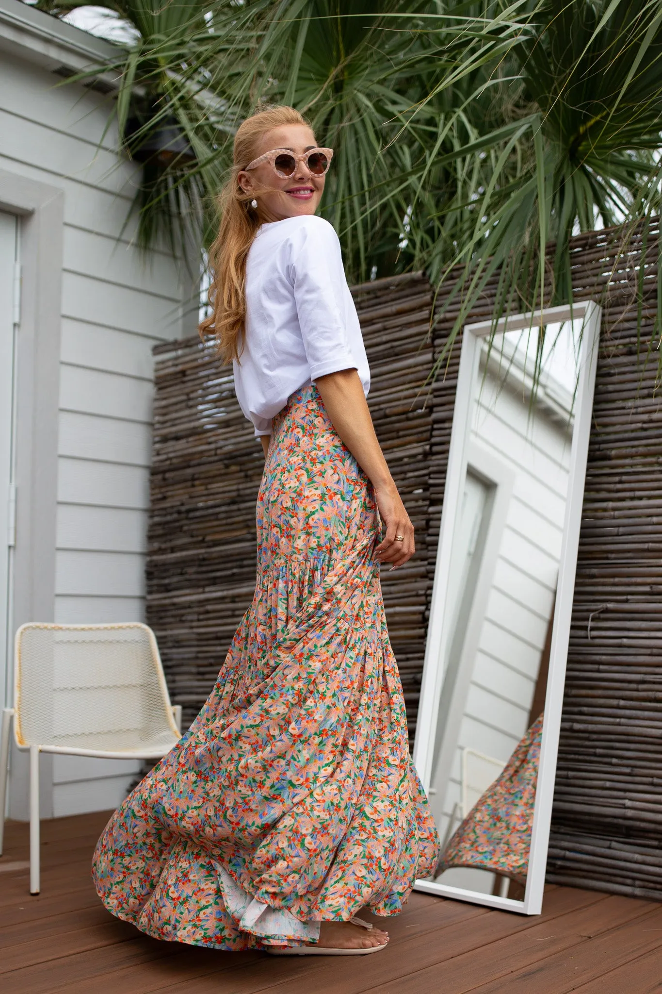 Tiered Maxi Skirt- Vibrant Floral Sketch