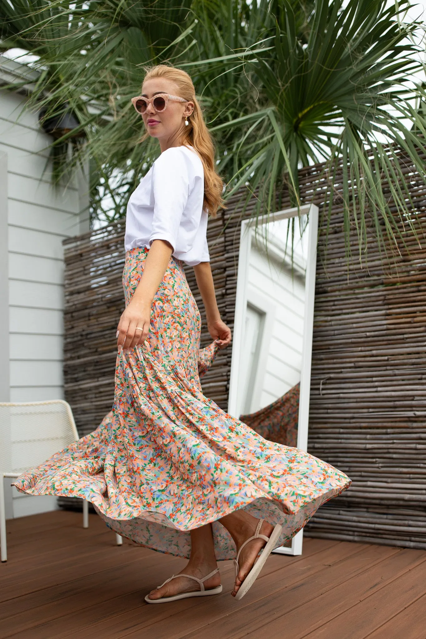 Tiered Maxi Skirt- Vibrant Floral Sketch