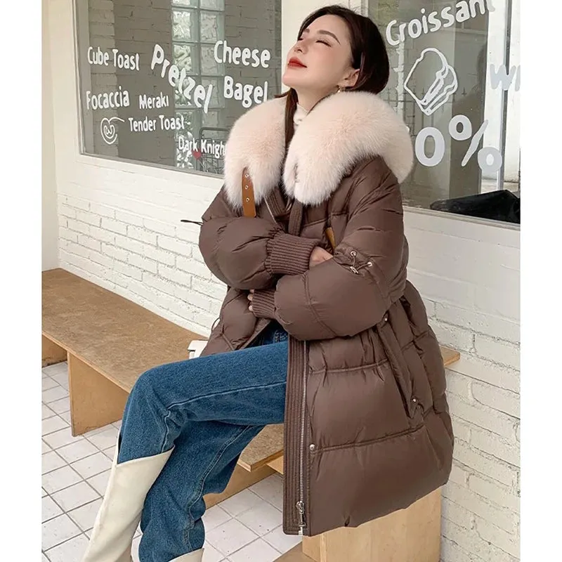 Toleet-Winter Outfits Christmas Black Friday 2024 New Winter white duck Down Detachable Fur Jacket Real fur parka Mid-Length Luxury Winter Warm Outerwear