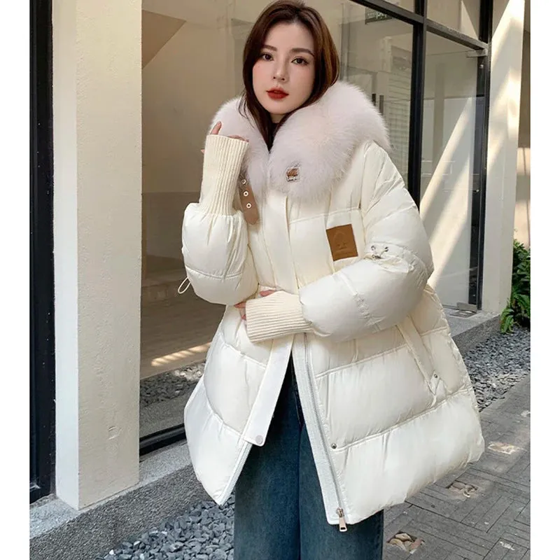 Toleet-Winter Outfits Christmas Black Friday 2024 New Winter white duck Down Detachable Fur Jacket Real fur parka Mid-Length Luxury Winter Warm Outerwear