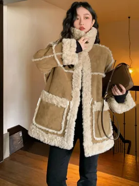 Toleet-Winter Outfits Christmas Black Friday Autumn/Winter New Suede Jacket  Lamb Fur Integrated Coat Women's Thickened Sheepskin Fashion Loose Parka Coat Women Outerwear