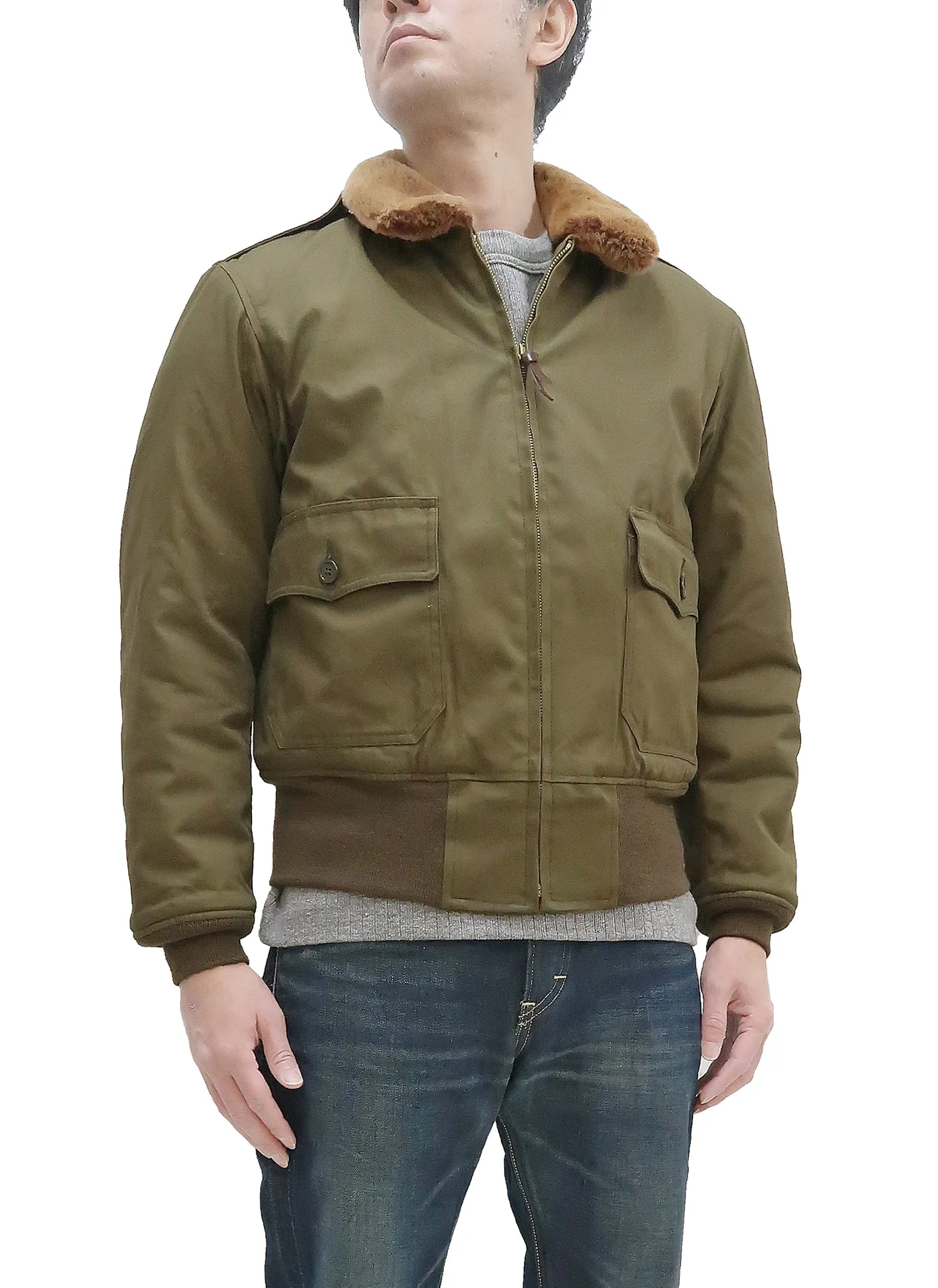 TOYS McCOY Jacket Men's USAAF B-10 Flight Jacket B10 Cotton Bomber Jacket Olive TMJ2227