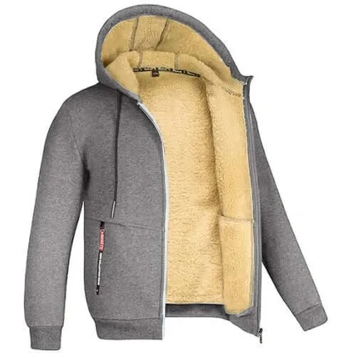 Trendy Sweatshirt Coat Front Pockets Warm Zipper Lamb Wool Jacket  Men