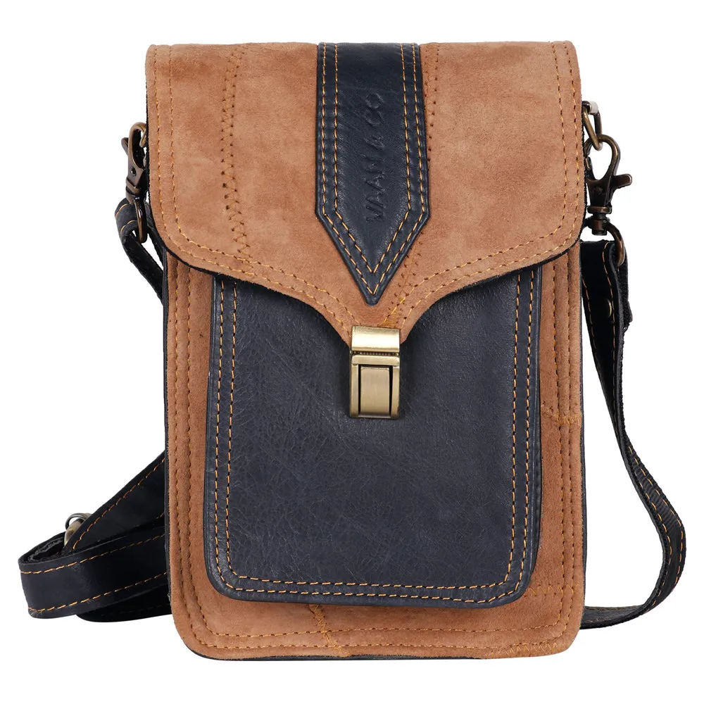 Unisex Black Leather and Tan Suede Cross Body "Harley" Bag