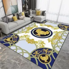 Versace Style Blue Ornament Carpet Luxury Non-Slip Floor Mat Rug Carpet