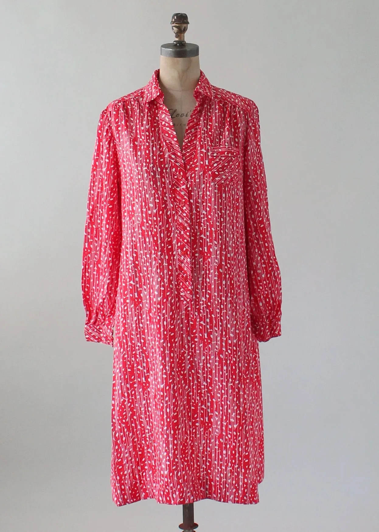 Vintage 1980s City Girl Red Print Shirt Dress