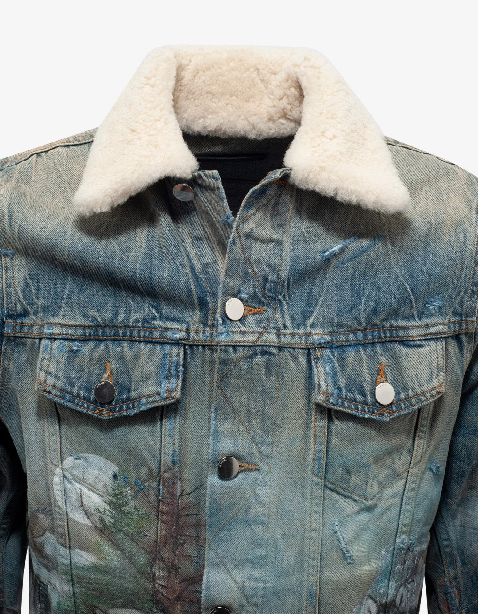 Vintage Blue Shearling Airbrush Trucker Jacket