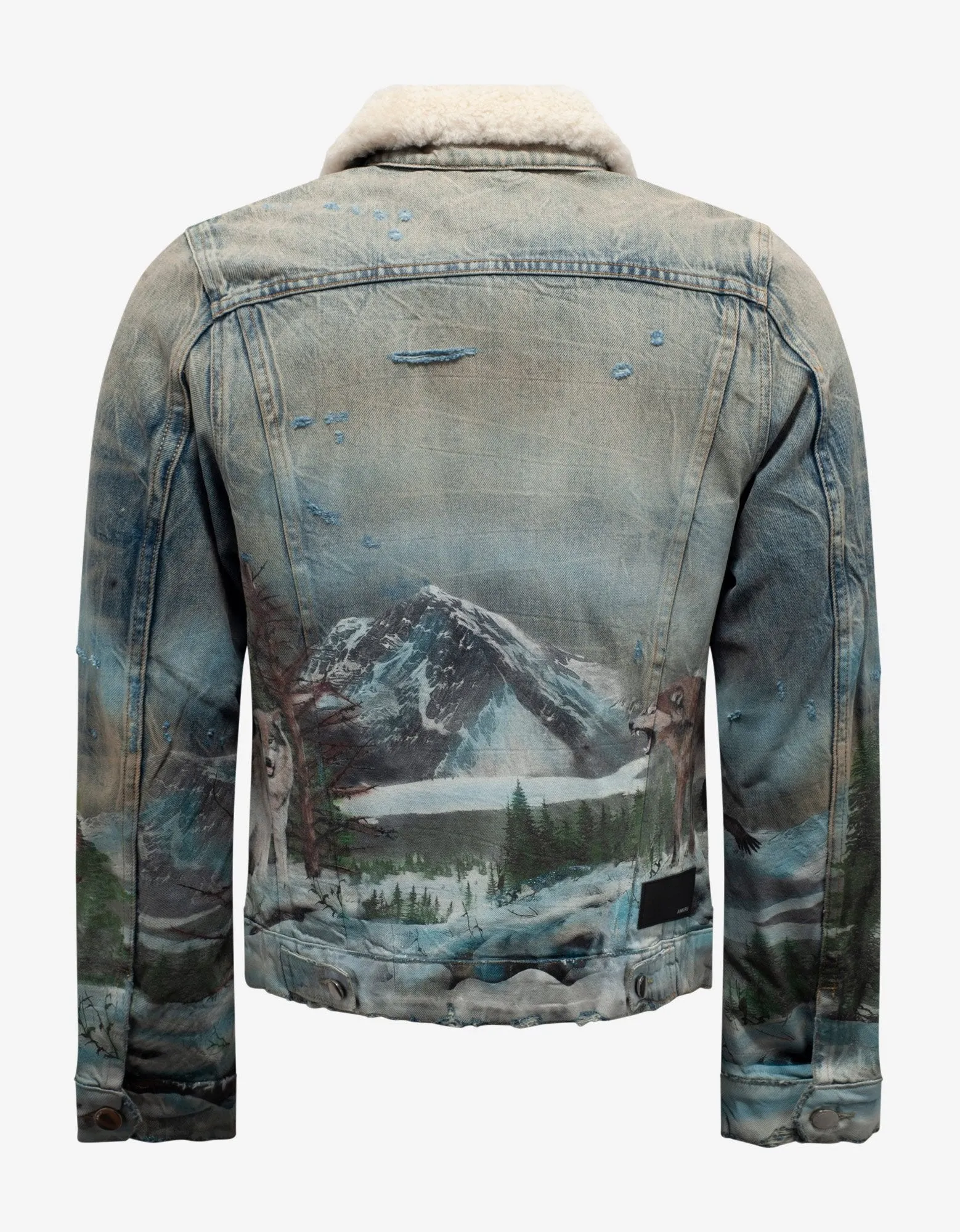 Vintage Blue Shearling Airbrush Trucker Jacket