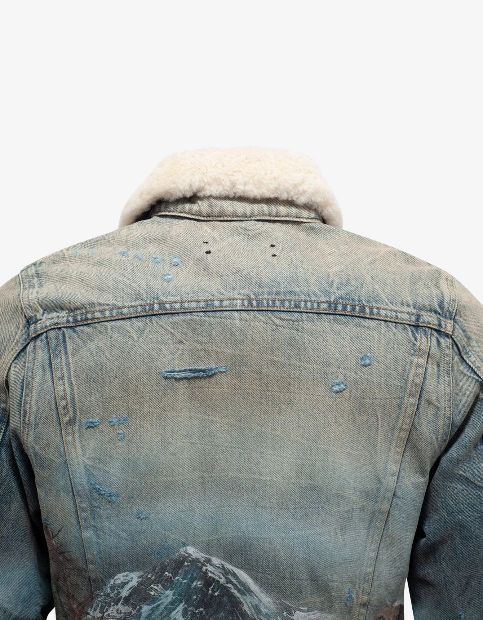 Vintage Blue Shearling Airbrush Trucker Jacket