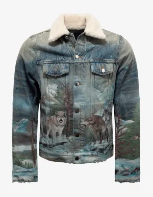 Vintage Blue Shearling Airbrush Trucker Jacket