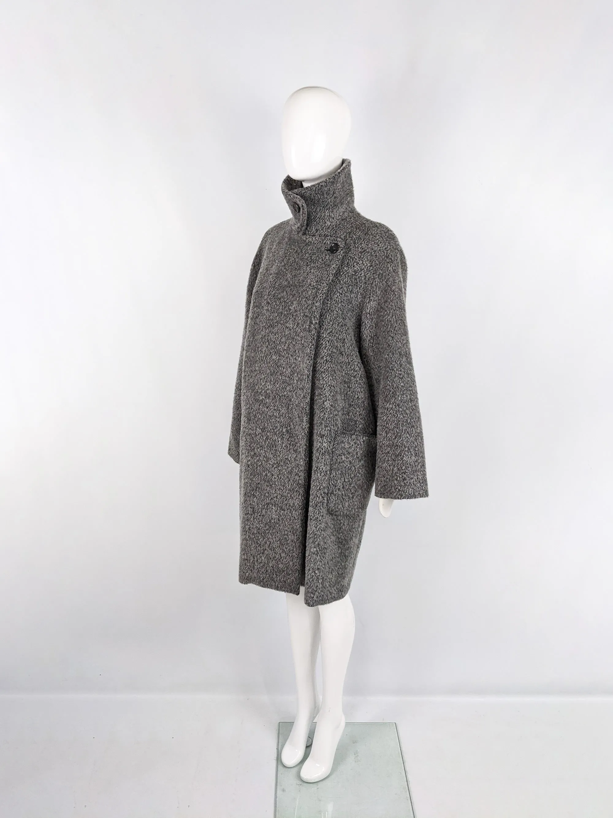 Vintage Grey Mohair, Virgin Wool & Alpaca Minimalist Coat, 1990s